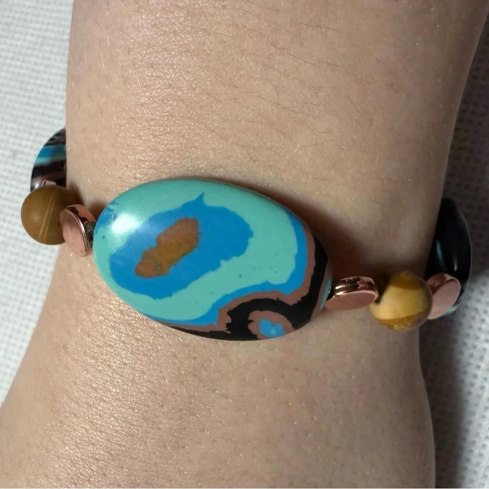 Necklace, bracelet and earring jewelry set natures colors artisan handmade - Picture 5 of 8